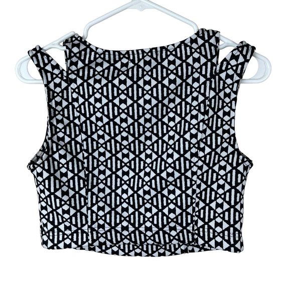 Anthropologie Mine Print Crop Top Womens Size M Black White Split Shoulder Strap - Picture 6 of 11